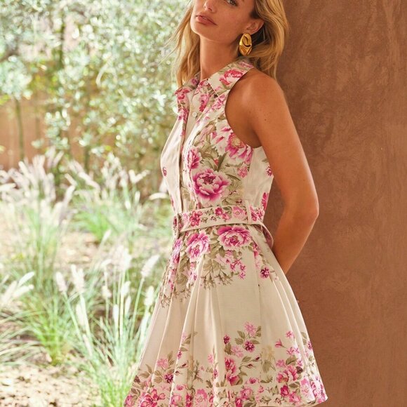 Multicolor Boho Women's Sleeveless Oversized Peony Floral Print Mini Dress - Picture 5 of 7